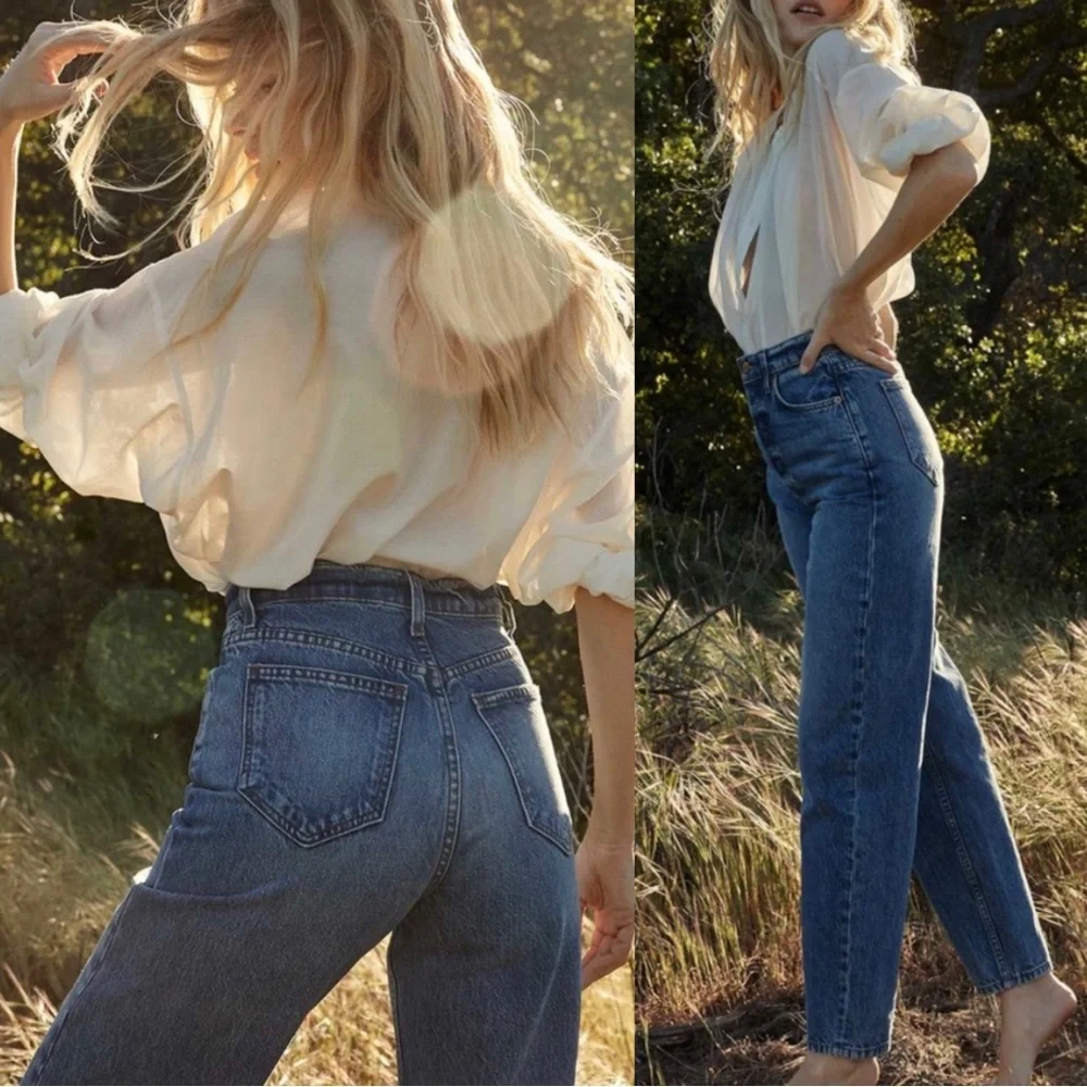 Dôen Lady Jean in Etretat Wash Blue Denim Wide Barrel Leg New NWT - Picture 2 of 10